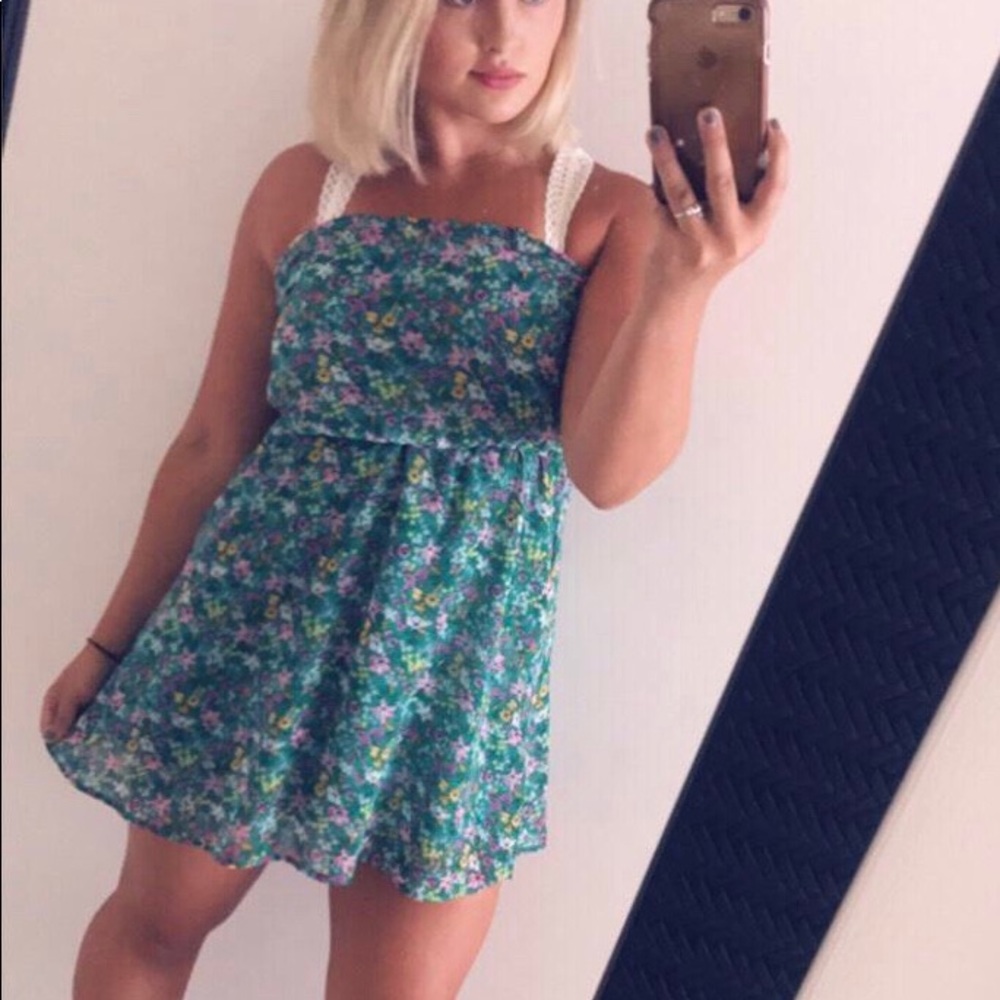 Green floral summer sun dress